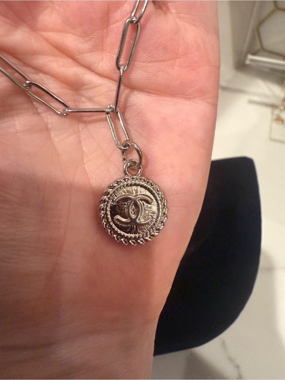 Upcycled CHANEL Silver-Tone CC Rope-Edge Medallion bracelet